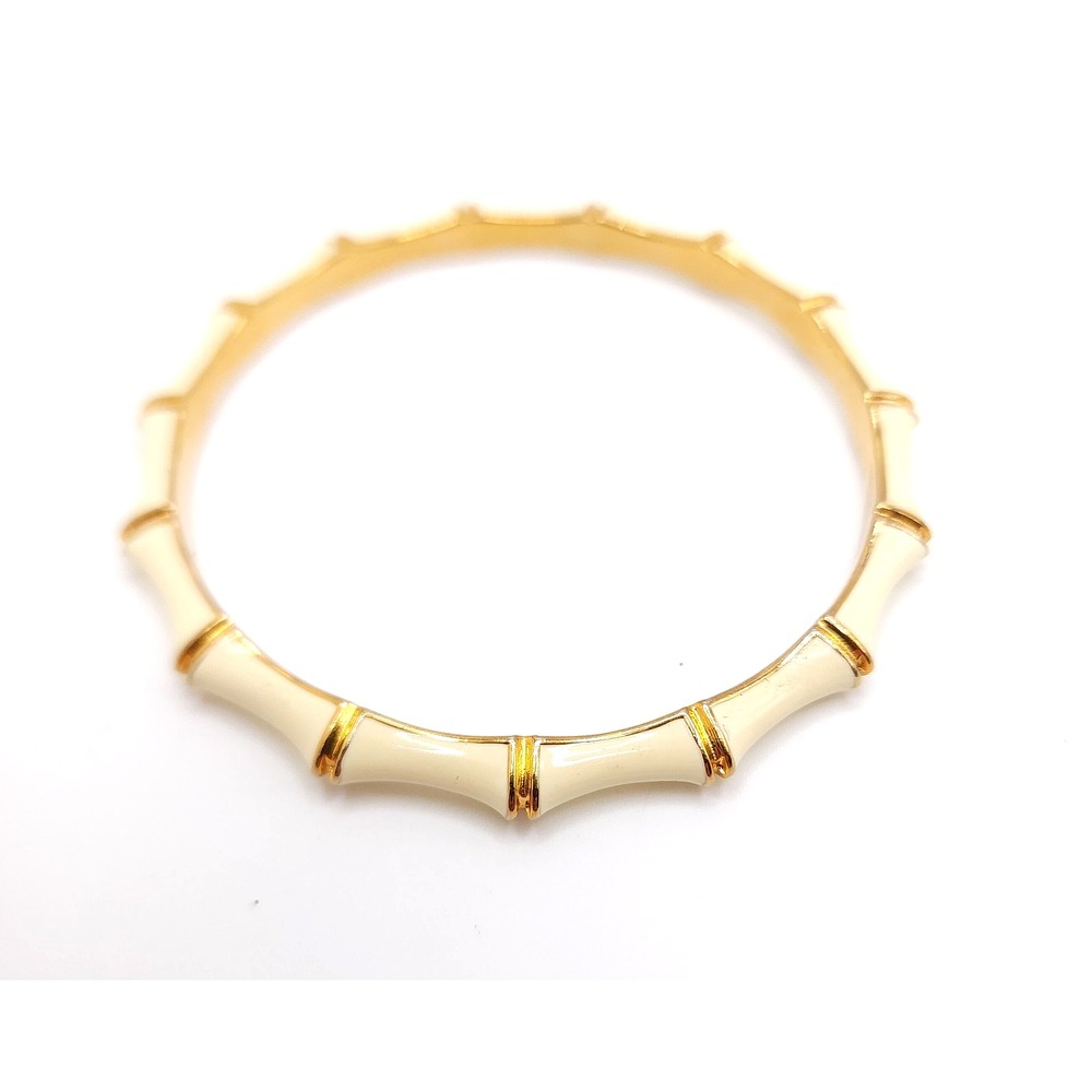 Stella & Dot Julep Bamboo Bangle Bracelets Pink Cream Enamel Gold Tone Set 2 - Picture 2 of 10